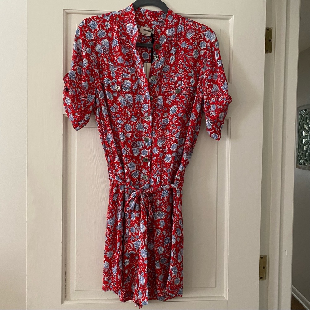 Zadig & Voltaire Cookis Red Playsuit Romper Skulls and Flowers